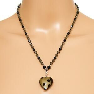 Smoky Black Glass Lampwork Heart Pendant Necklace Witchcore Whimsigoth Goth
